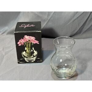 Vintage 4" St. Paulo Crystal Etched Glass Bud Vase Handblown Stylesetter